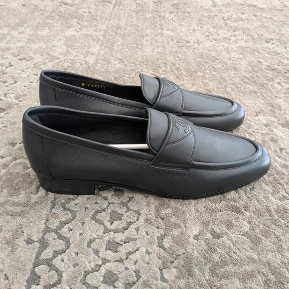 Chanel Uniform Black Leather Lambskin Loafers CC Logo Size 39.5 - Picture 6 of 10